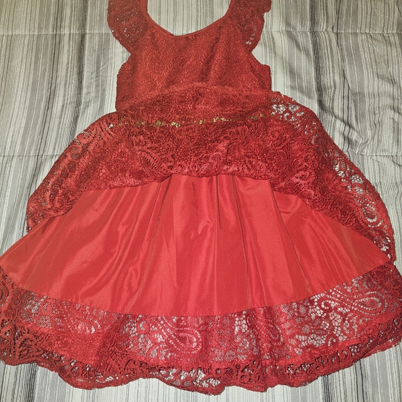 Laura Ashley Girls Red Lace Fit & Flare Dress Size 6 Floral Bow Accents - Picture 5 of 12